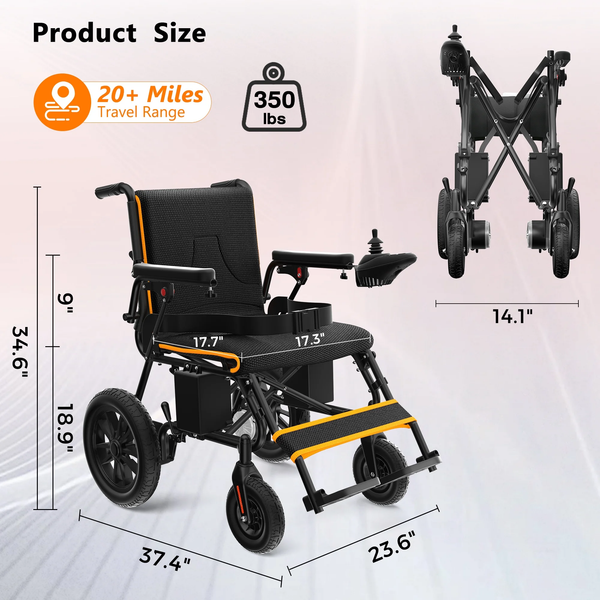 Electric Wheelchair Designed for Indoor and Outdoor Mobility, 20+ Mile Range, 500W Dual Motors, Foldable Frame