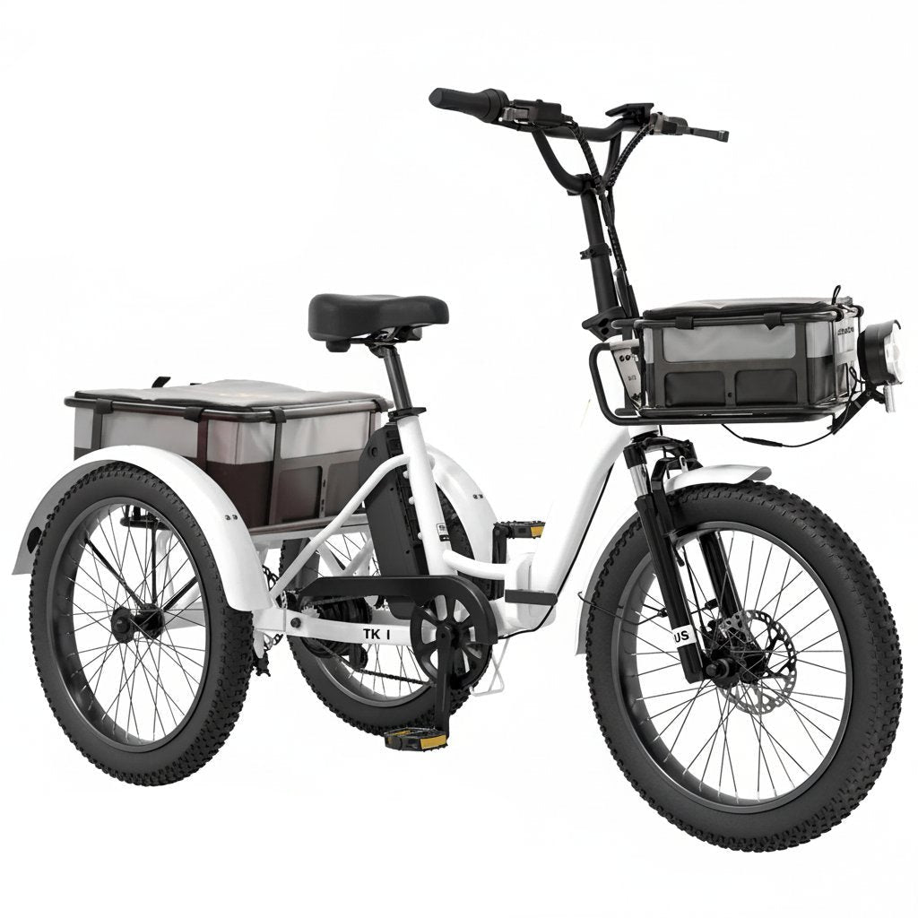 20" Fat Tire Electric Trike 750W 48V Motorized Folding Commute E-Bike for Adult, Foldable 3 Wheel Electric Bicycle Trike for Senior Women with Front & Rear Basket