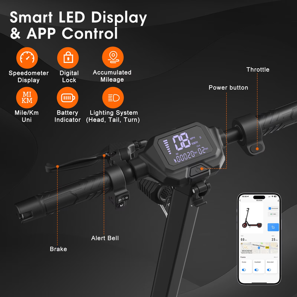 Electric Scooter Built for Urban Mobility, 1200W Motor, 30 Mile Range, UL Certified, Foldable Frame