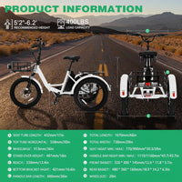 20" Fat Tire Electric Trike 750W 48V Motorized Folding Commute E-Bike for Adult, Foldable 3 Wheel Electric Bicycle Trike for Senior Women with Front & Rear Basket
