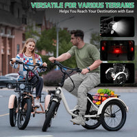 20" Fat Tire Electric Trike 750W 48V Motorized Folding Commute E-Bike for Adult, Foldable 3 Wheel Electric Bicycle Trike for Senior Women with Front & Rear Basket