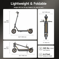 GT3/ST3/GT5 Series Electric Scooter, 20/25 MPH Top Speed, 30-55.9 Miles Max Range, 1000-1638W Motor with Dual Suspension, 10" Tires, Foldable for Adults Teens