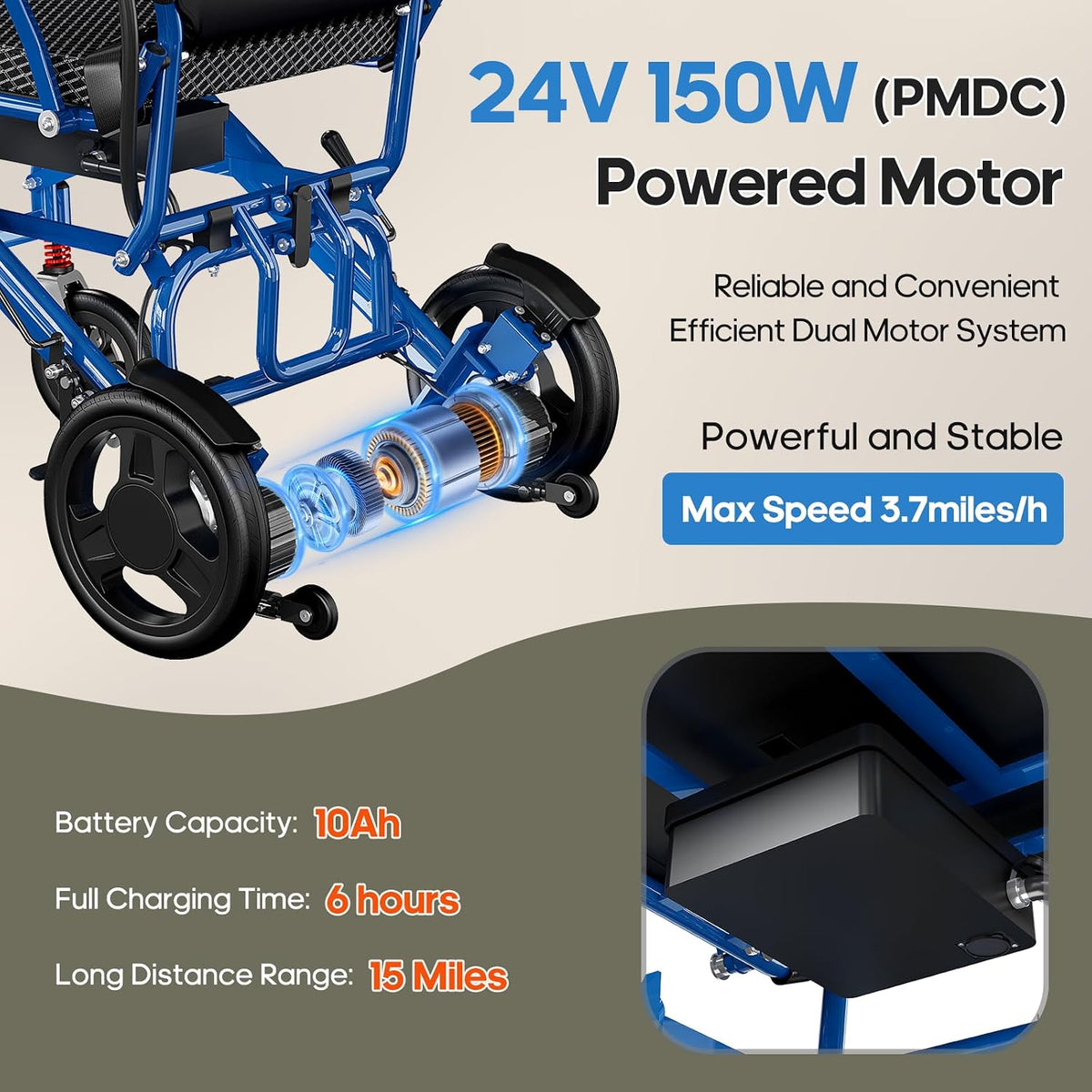 Lightweight Foldable Electric Wheelchair for Adults Power Motorized