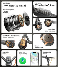 GT3/ST3/GT5 Series Electric Scooter, 20/25 MPH Top Speed, 30-55.9 Miles Max Range, 1000-1638W Motor with Dual Suspension, 10" Tires, Foldable for Adults Teens