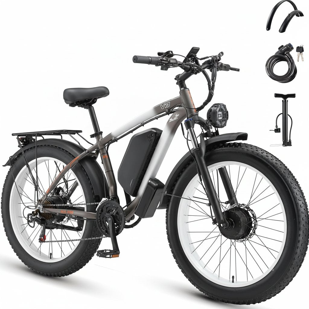 AWD Electric Bike for Adults, Peak 4000W Power 26” Fat Tire Ebike, Dual Motor Electric Bicycles, 48V 22.4AH Removable Battery Fast Dual Hydraulic Brakes 21-Speed All Terrain E-Bikes