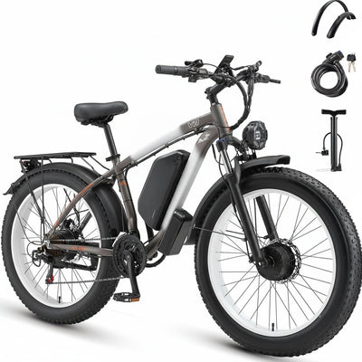 AWD Electric Bike for Adults, Peak 4000W Power 26” Fat Tire Ebike, Dual Motor Electric Bicycles, 48V 22.4AH Removable Battery Fast Dual Hydraulic Brakes 21-Speed All Terrain E-Bikes