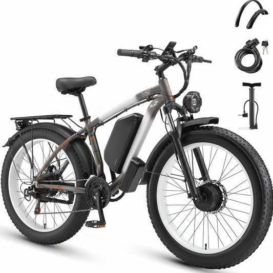 AWD Electric Bike for Adults, Peak 4000W Power 26” Fat Tire Ebike, Dual Motor Electric Bicycles, 48V 22.4AH Removable Battery Fast Dual Hydraulic Brakes 21-Speed All Terrain E-Bikes