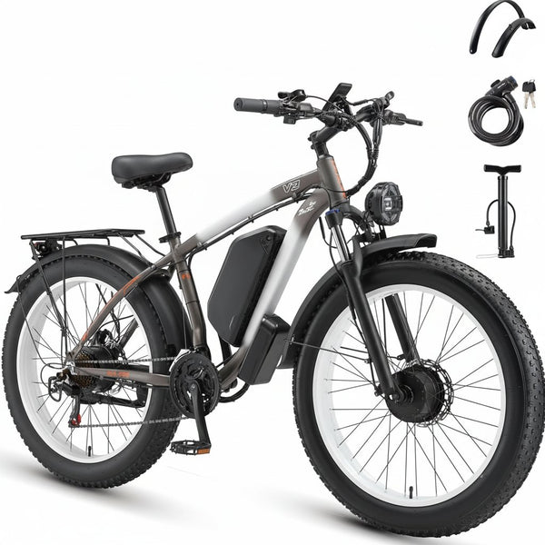 AWD Electric Bike for Adults, Peak 4000W Power 26” Fat Tire Ebike, Dual Motor Electric Bicycles, 48V 22.4AH Removable Battery Fast Dual Hydraulic Brakes 21-Speed All Terrain E-Bikes