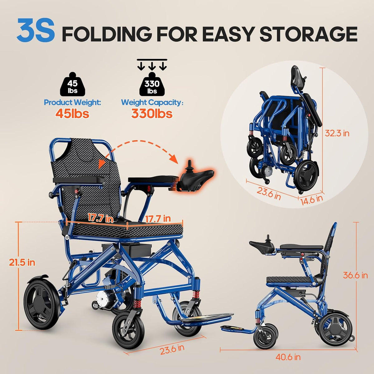 Lightweight Foldable Electric Wheelchair for Adults Power Motorized
